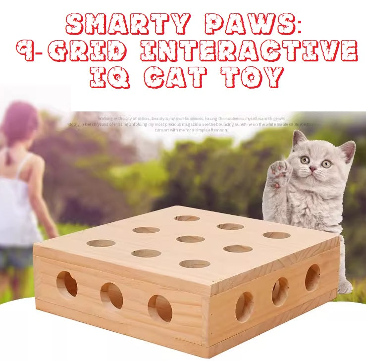 Smarty Cat Challenge 9-Grid IQ Puzzle Cat Toy Solid Wood, High Quality, Fun & Engaging Play Easy Fun
