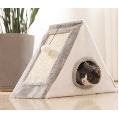 Foldable cat playhouse featuring a scratch pad scratch board and fun ball, providing interactive entertainment and exercise for cats