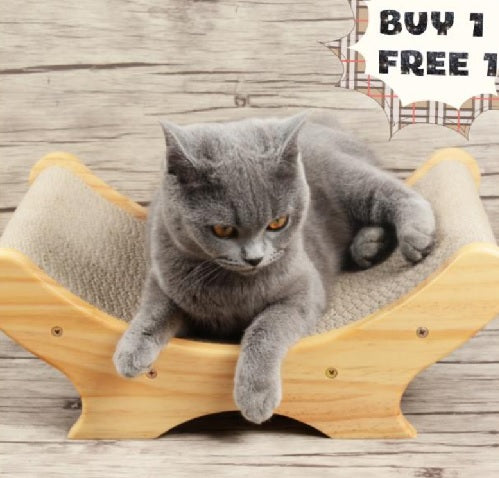 Premium Corrugated Cardboard Cat Scratcher Bed with Wooden Frame & Free Refill