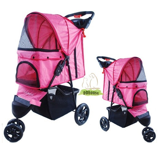 Fuschia-licious Foldable Pink in 3 Cycled Pet Carriage Pram