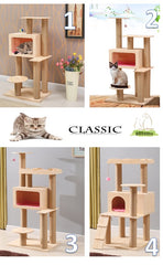 Wooden TV Box Design Stylish Cat Tree Pine Wood Cat Condo