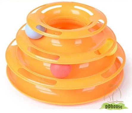 Orange Colored 3 Tier Tower Of Track Cat Toy