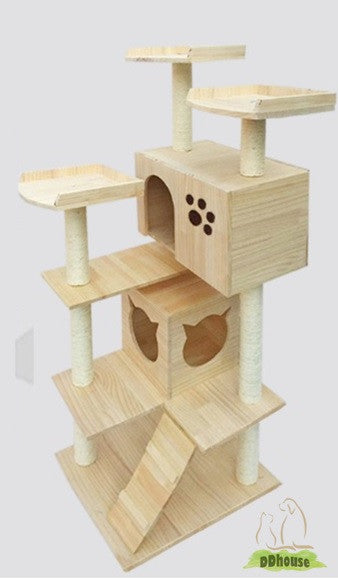 PVC Pole Multiple Perches Solid Wood Cat Gym