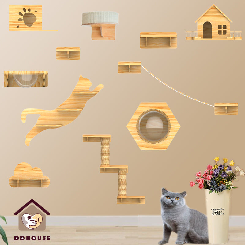 Customized wall mounted cat tree Cat Furniture On Walls Solid wood Cat Bridge wall-mounted Cat furniture