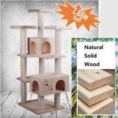 1.88m Sky-high Multi-Tier Solid Wood Cat Gym Wooden Cat Trees Extra tall