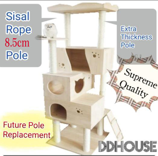 Deluxe Cat House 1.8m Wooden Cat Furniture w/ Triple Houses